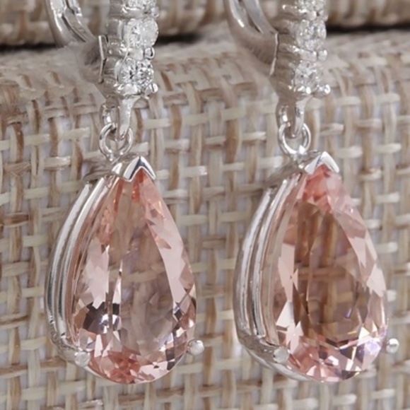 🌺Silver Morganite Earrings Rhinestone Accents - Picture 2 of 4